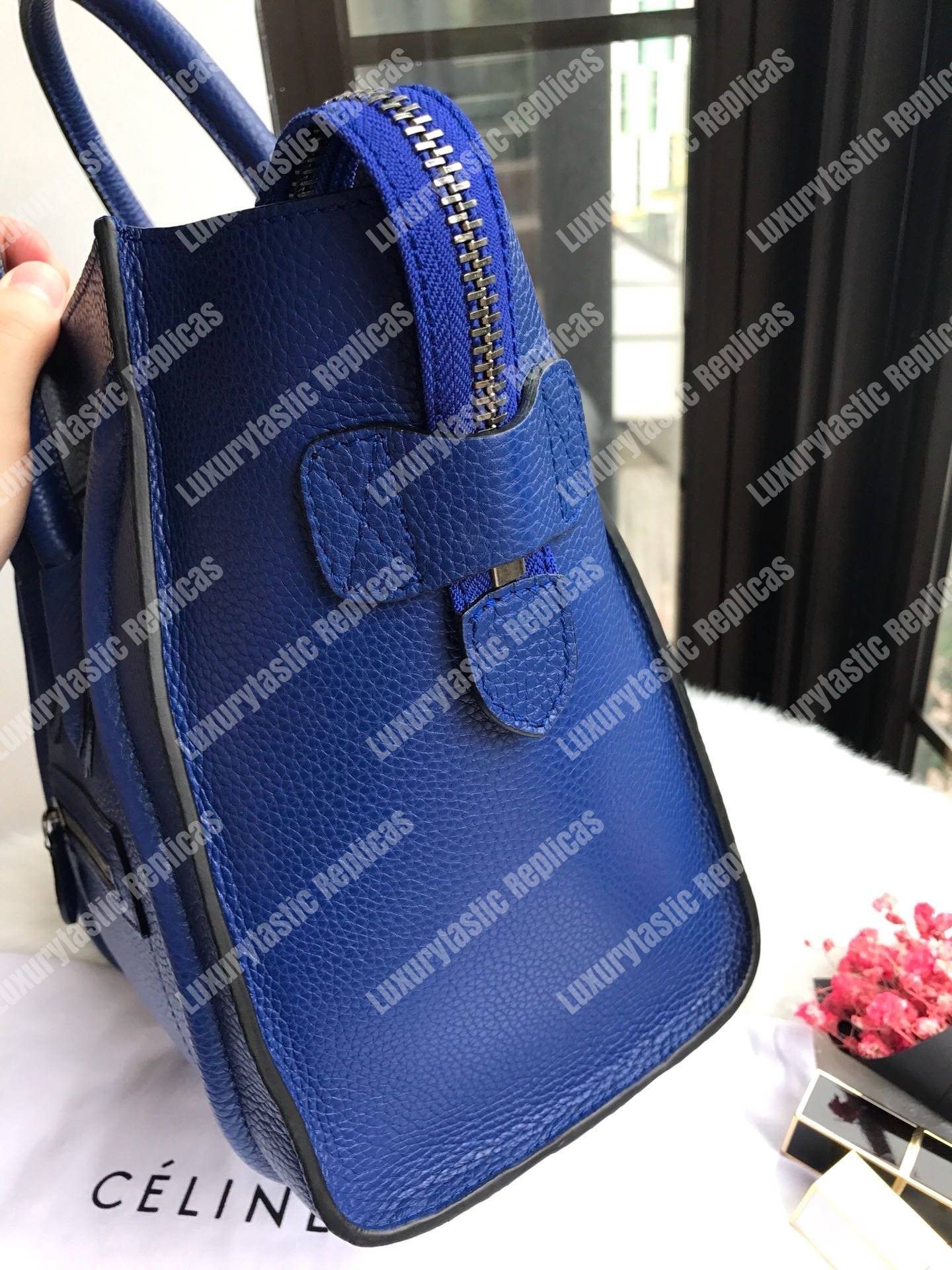 Ce**e micro luggage handbag in drummed calfskin petrol