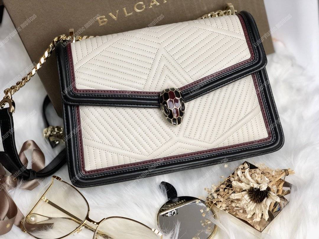 BVL Serpenti Diamond Blast Shoulder Framed Quilted Nappa Bag White Agate