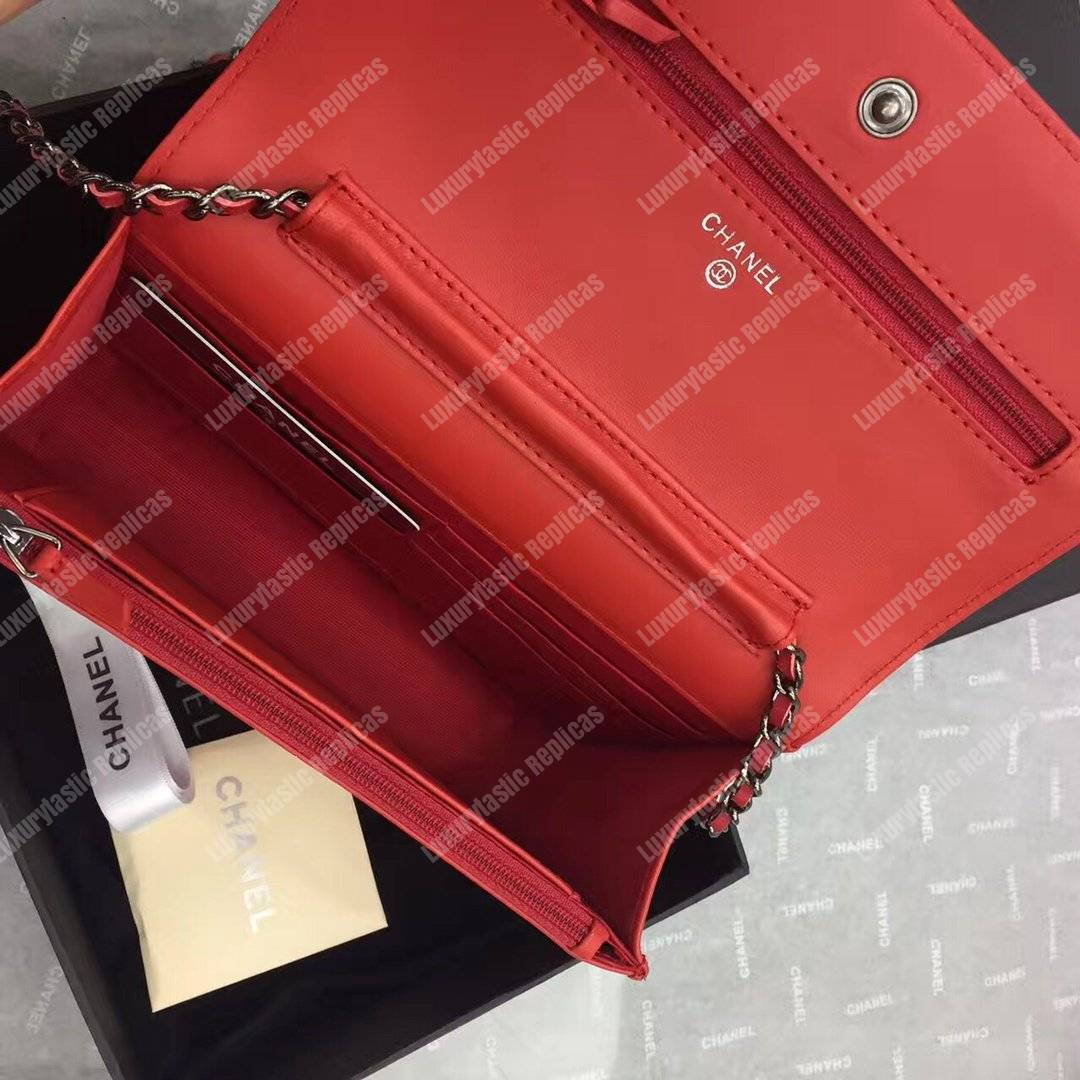 Ch*el reissue 2.55 wallet on chain – woc chevron studded lambskin red silver-toned