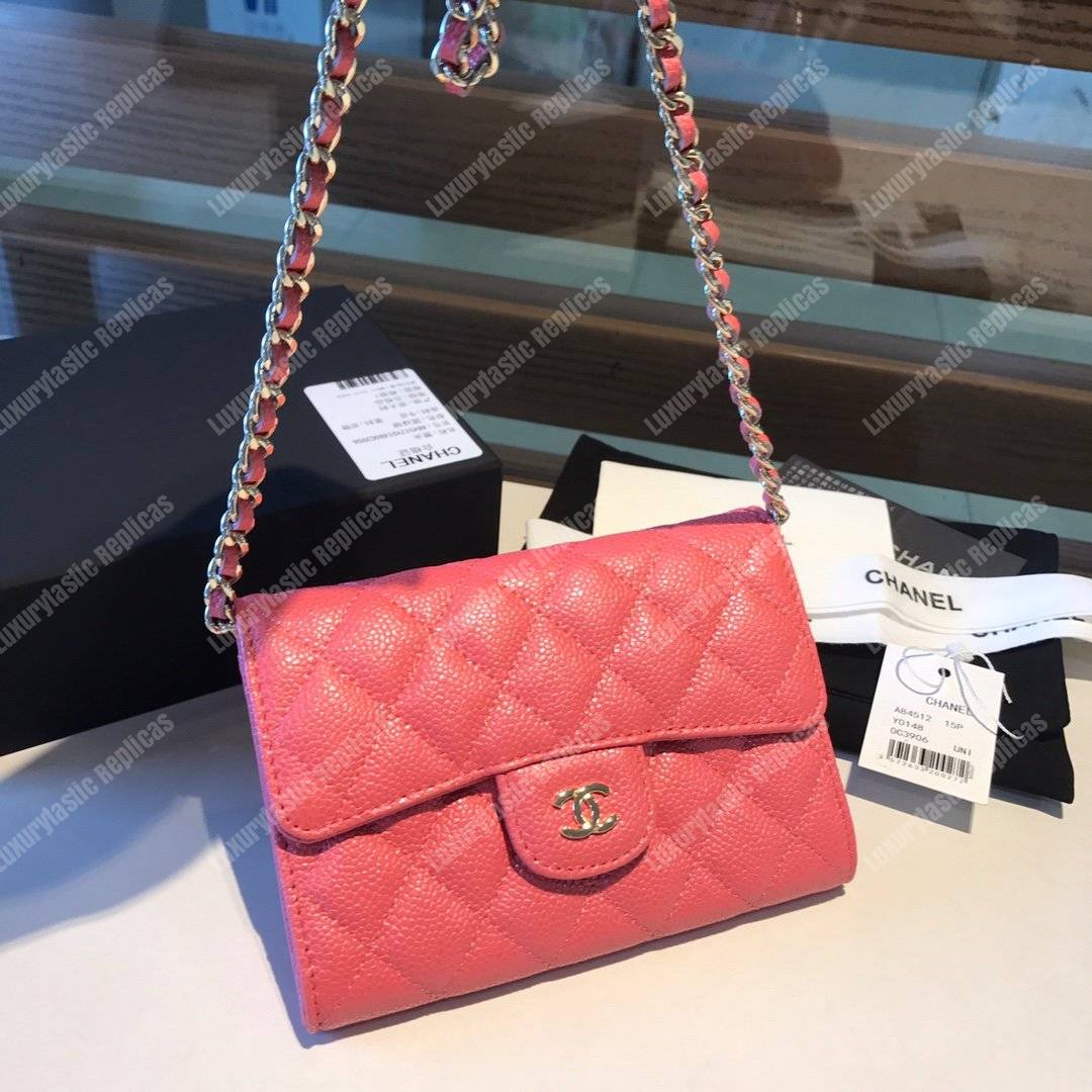 Ch*el classic clutch with chain – cwc caviar pink silver-toned