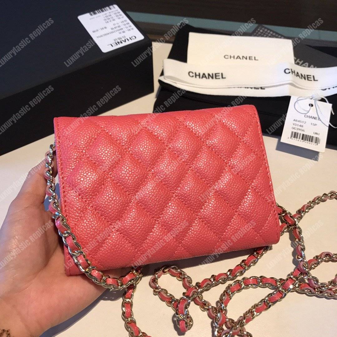 Ch*el classic clutch with chain – cwc caviar pink silver-toned