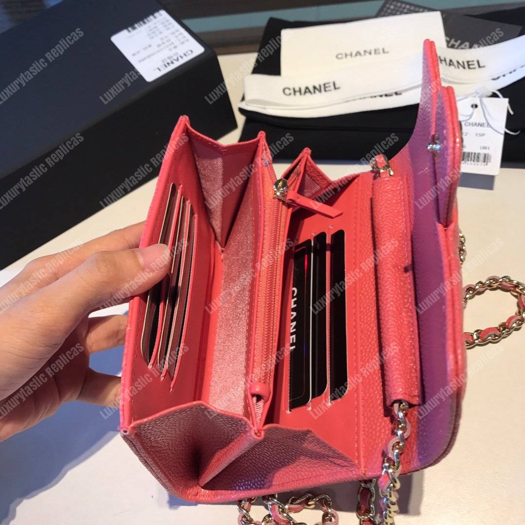 Ch*el classic clutch with chain – cwc caviar pink silver-toned