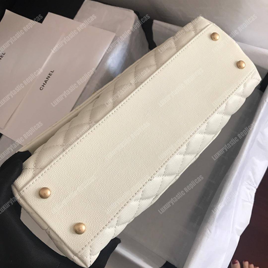 Ch*el flap bag with top handle white