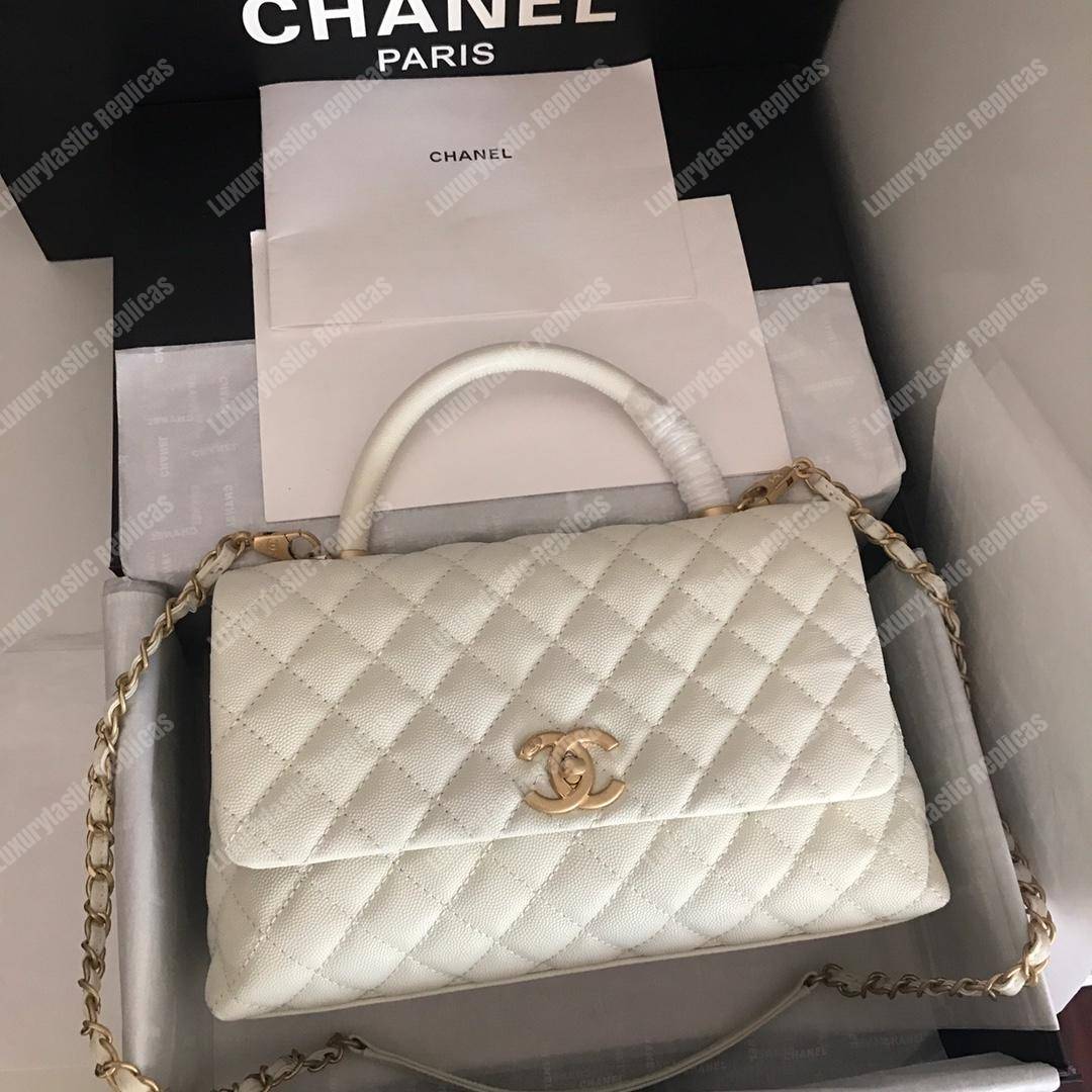 Ch*el flap bag with top handle white