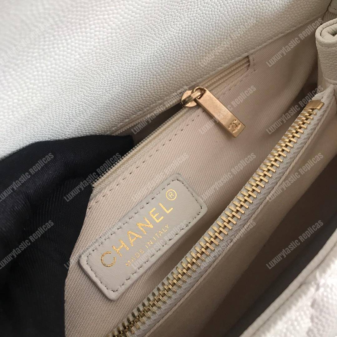 Ch*el flap bag with top handle white