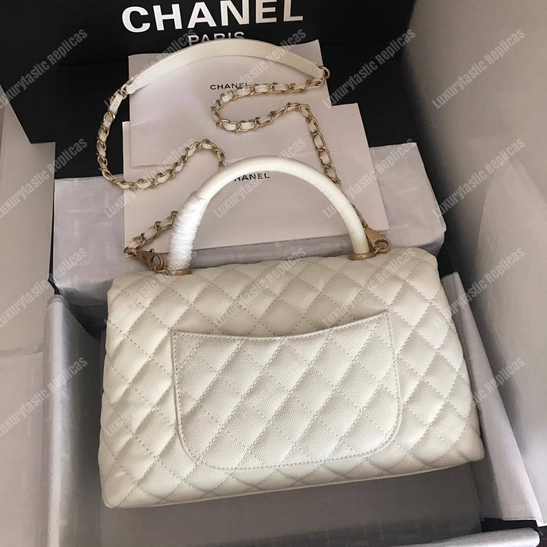 Ch*el flap bag with top handle white