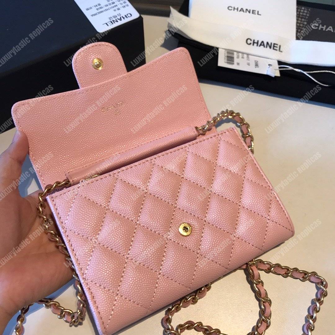 Ch*el classic clutch with chain – cwc caviar light pink gold-toned