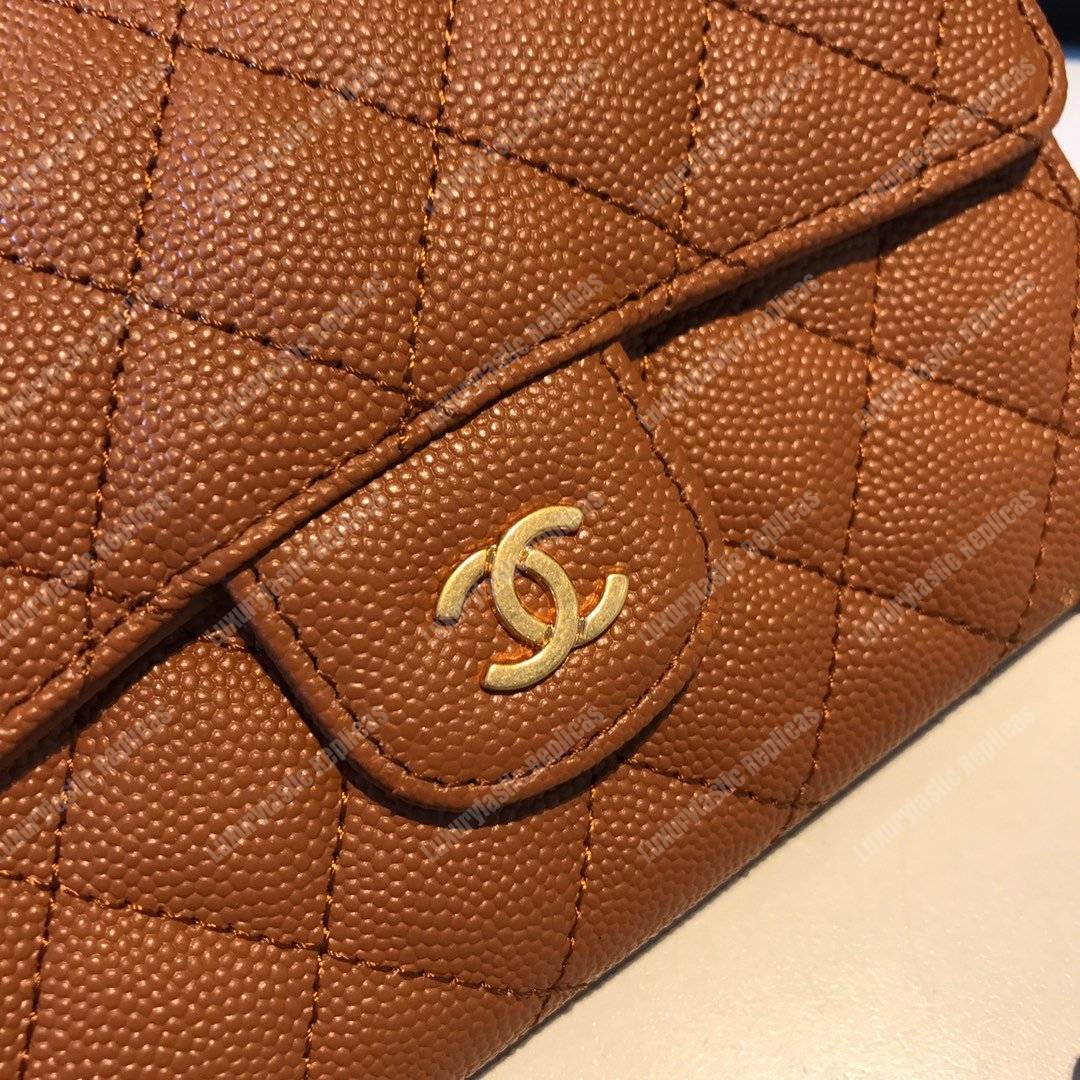 Ch*el classic clutch with chain – cwc caviar brown gold-toned