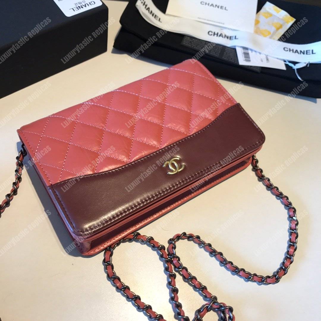 Ch*el wallet on chain – woc aged & smooth calfskin red