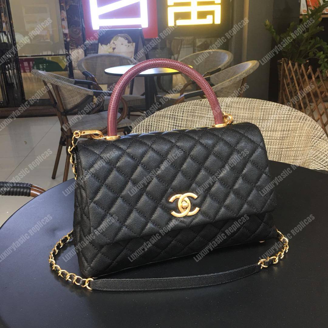 Ch*el flap bag with top handle black
