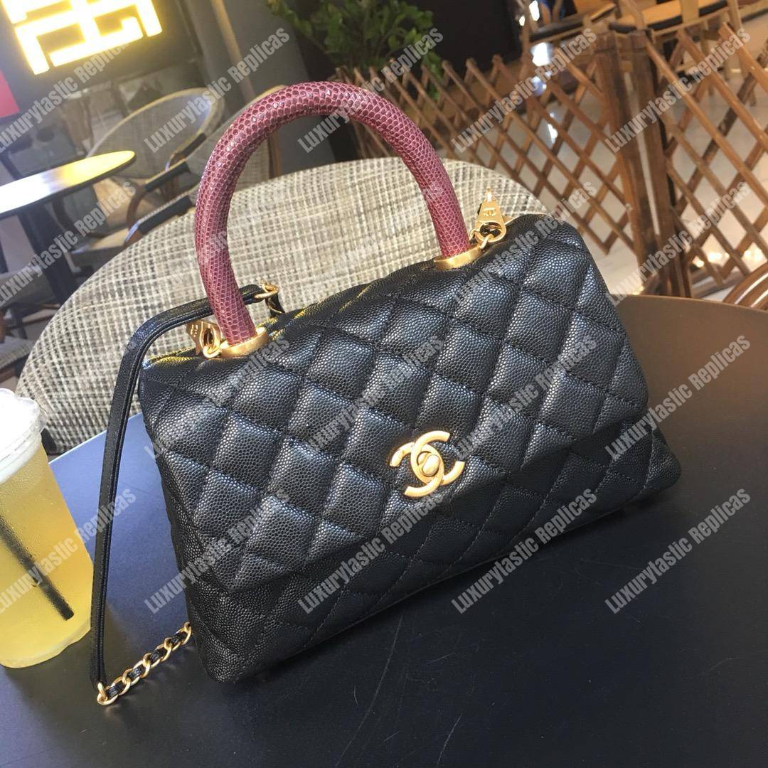 Ch*el small flap bag with top handle black