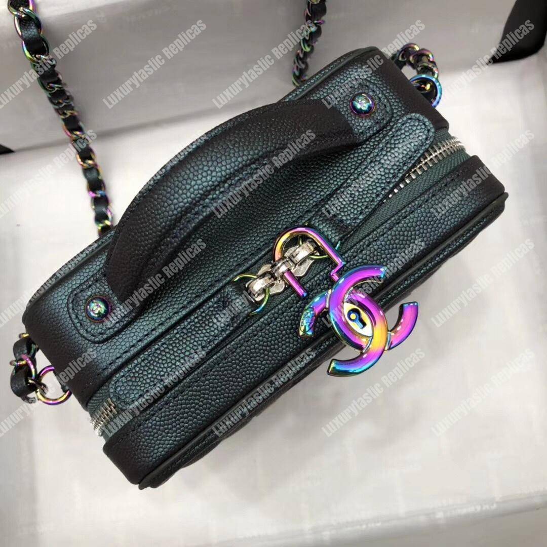 Ch*el small vanity case dark turquoise