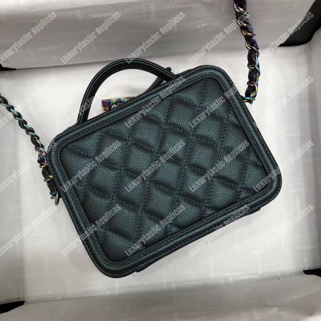 Ch*el small vanity case dark turquoise