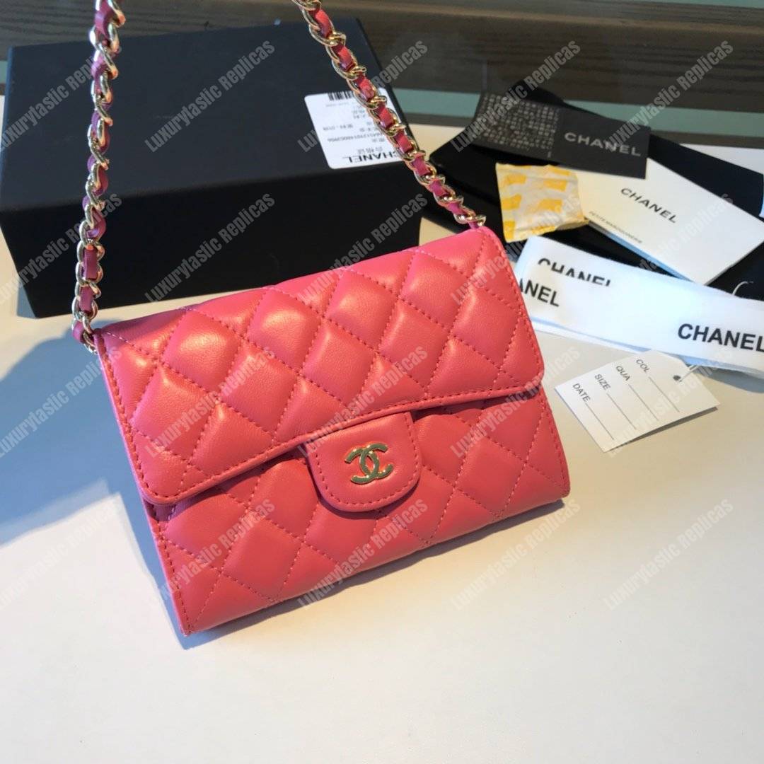 Ch*el classic clutch with chain – cwc lambskin pink silver-toned