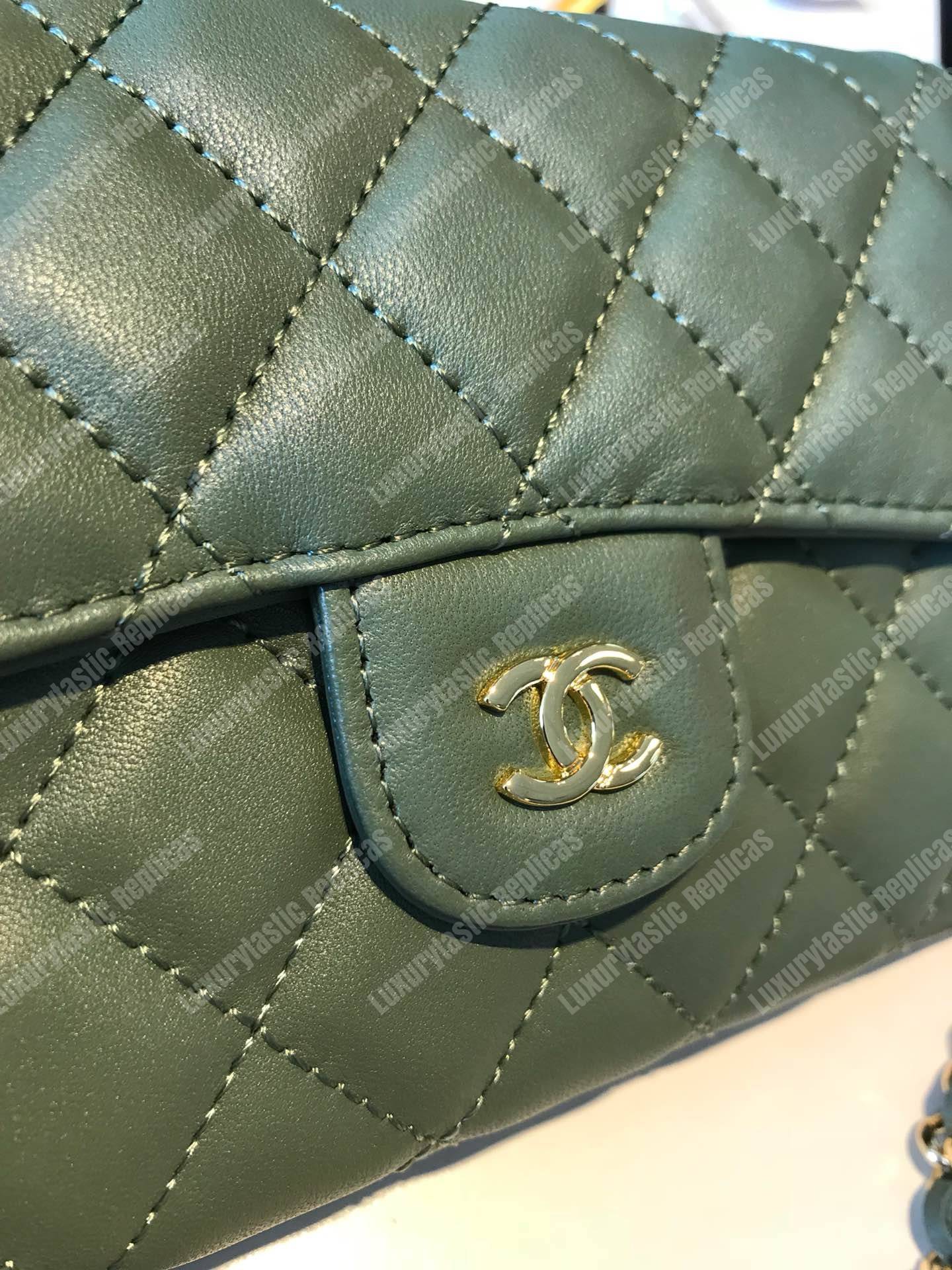 Ch*el classic clutch with chain – cwc lambskin pistachio silver-toned