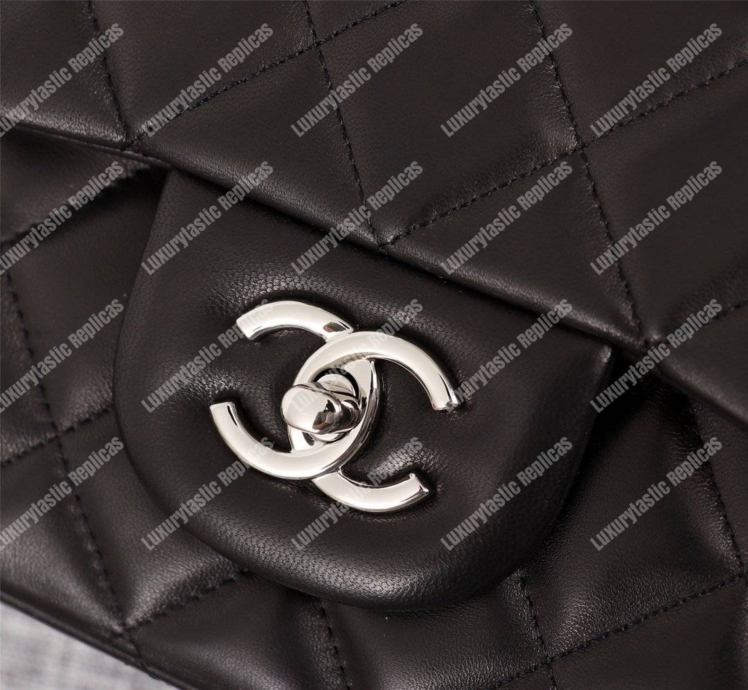Ch*el classic flap maxi black lambskin-silver tone metal
