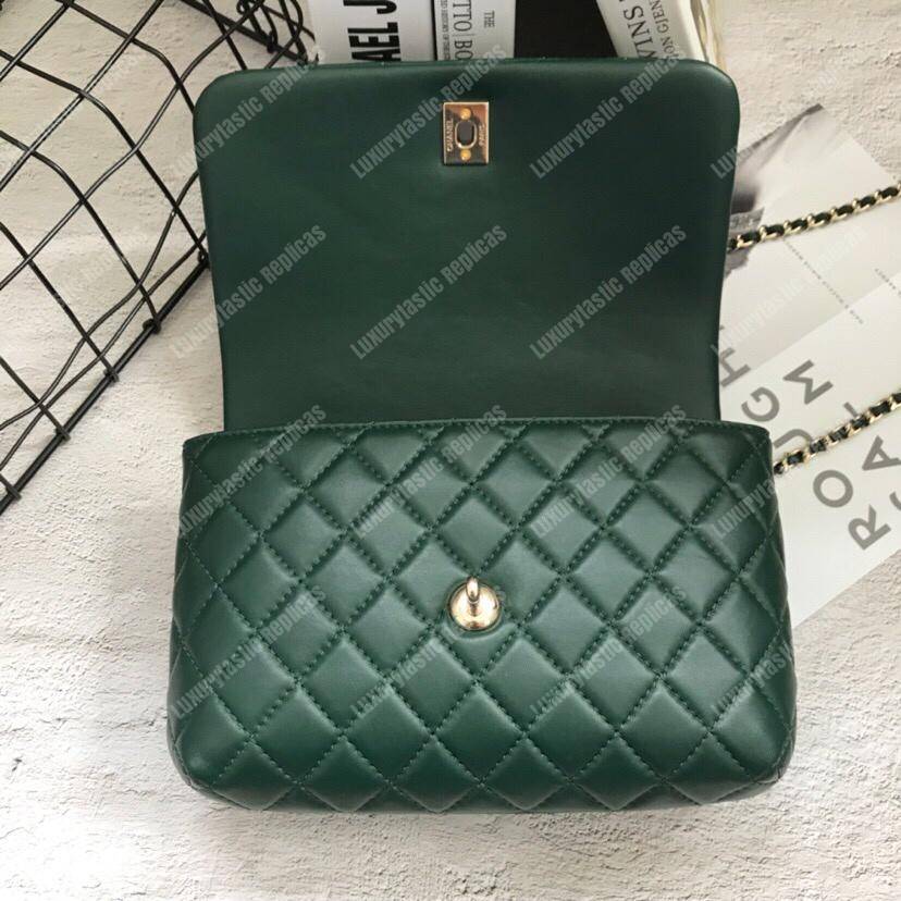 Ch*el flap bag with top handle green