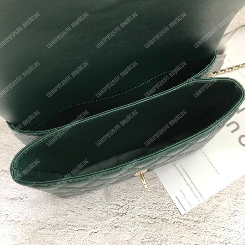 Ch*el flap bag with top handle green