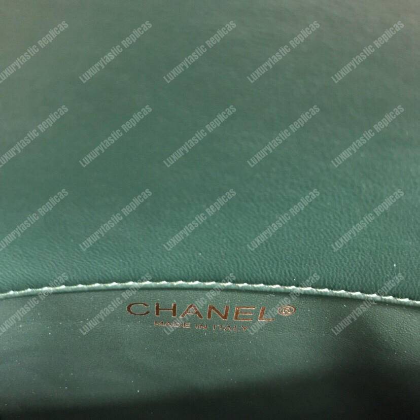 Ch*el flap bag with top handle green