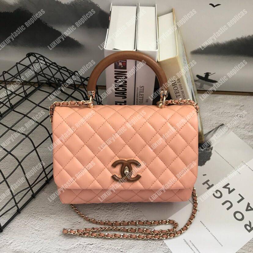 Ch*el flap bag with top handle beige