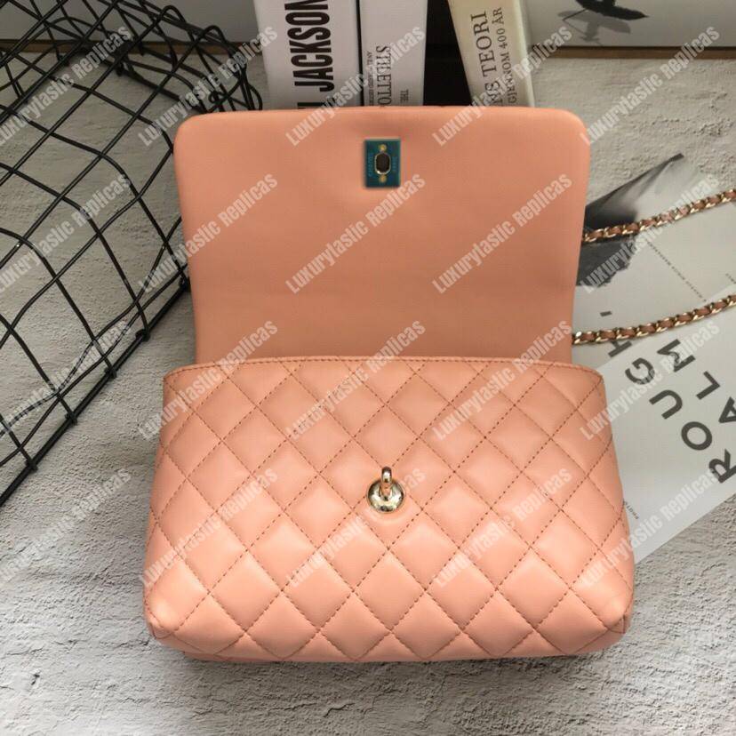 Ch*el flap bag with top handle beige