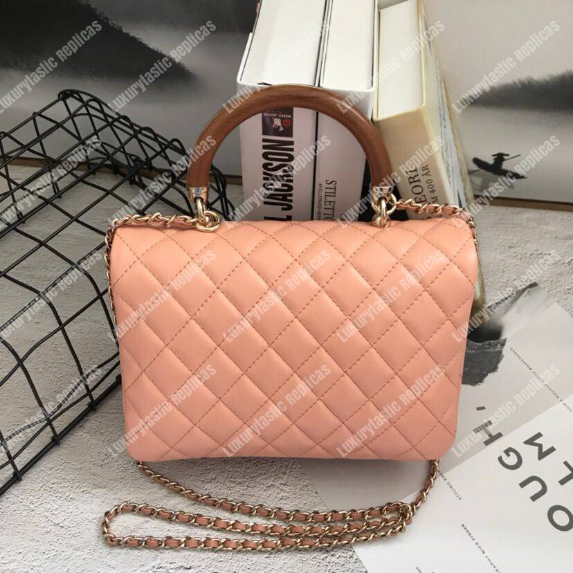 Ch*el flap bag with top handle beige