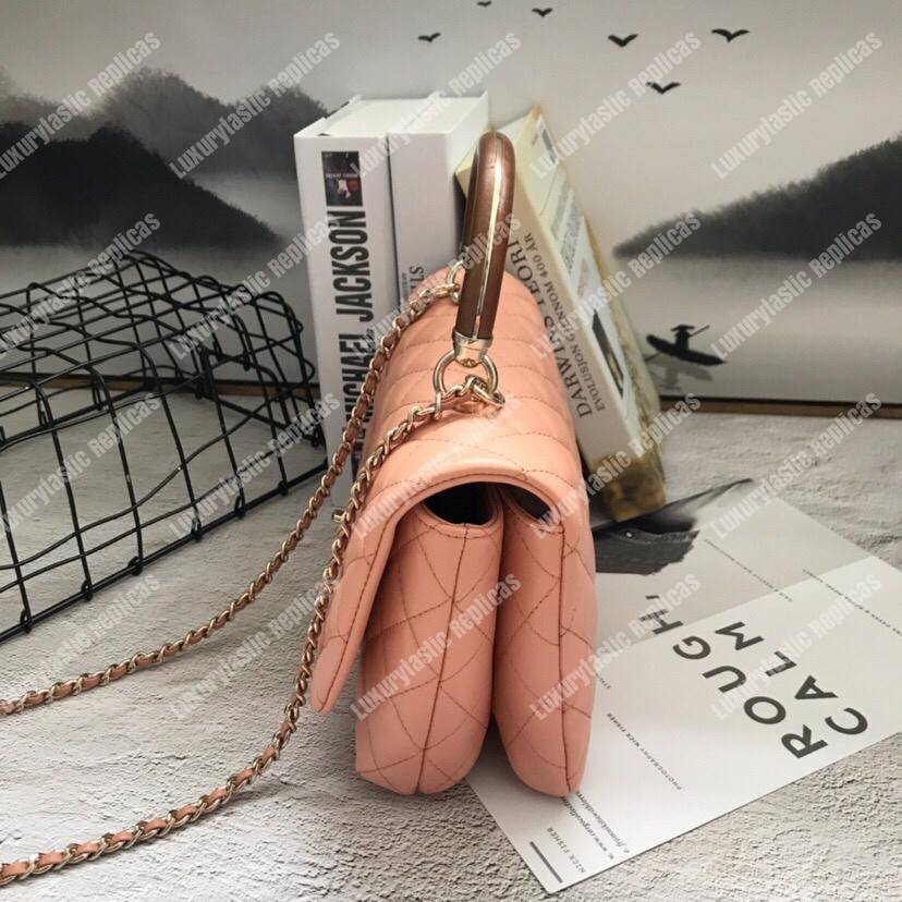 Ch*el flap bag with top handle beige