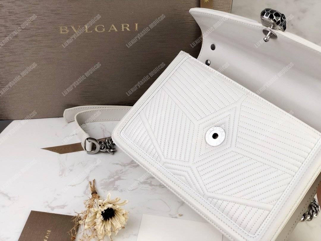 BVL Serpenti Diamond Blast Shoulder Bag White With Silver Hardware
