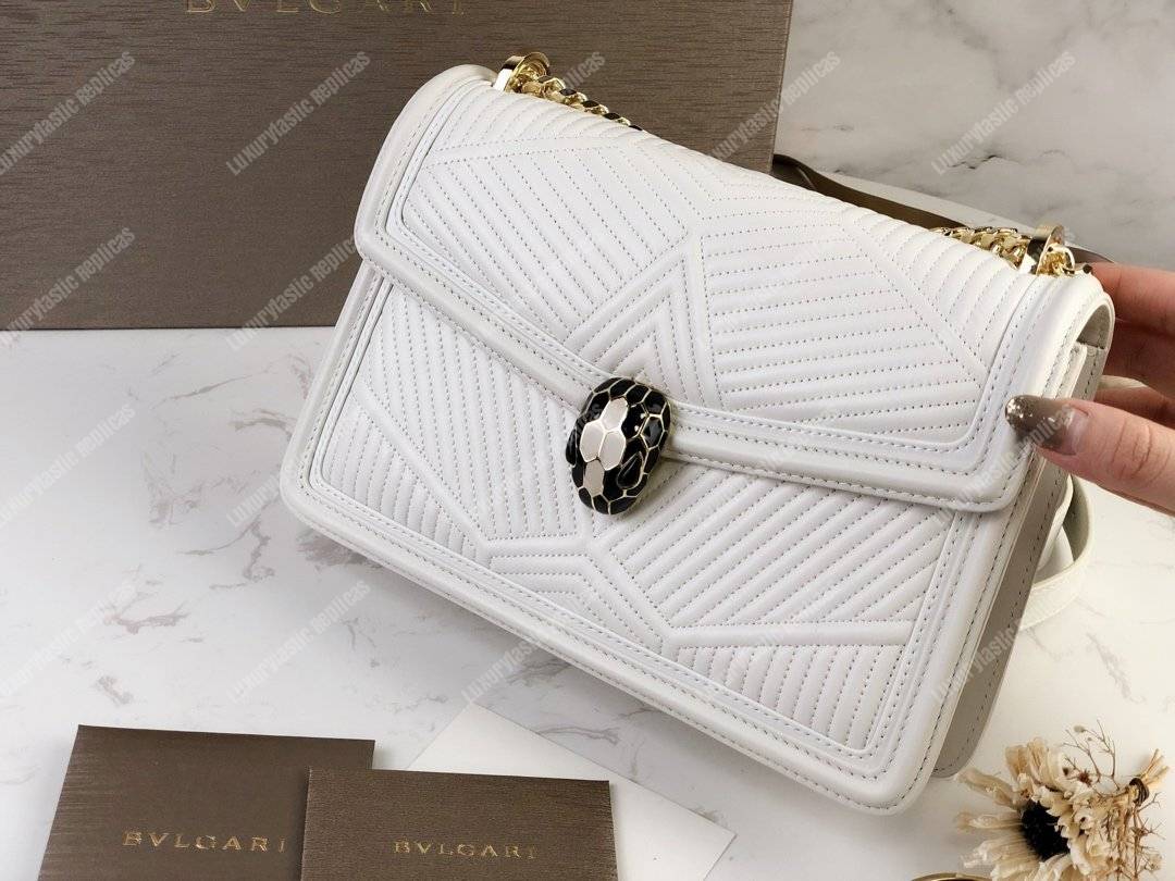 BVL Serpenti Diamond Blast Shoulder Bag White With Gold Hardware