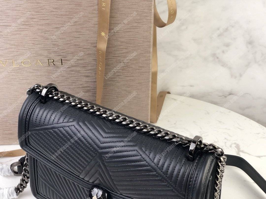 BVL Serpenti Diamond Blast Shoulder Quilted Nappa Bag Black