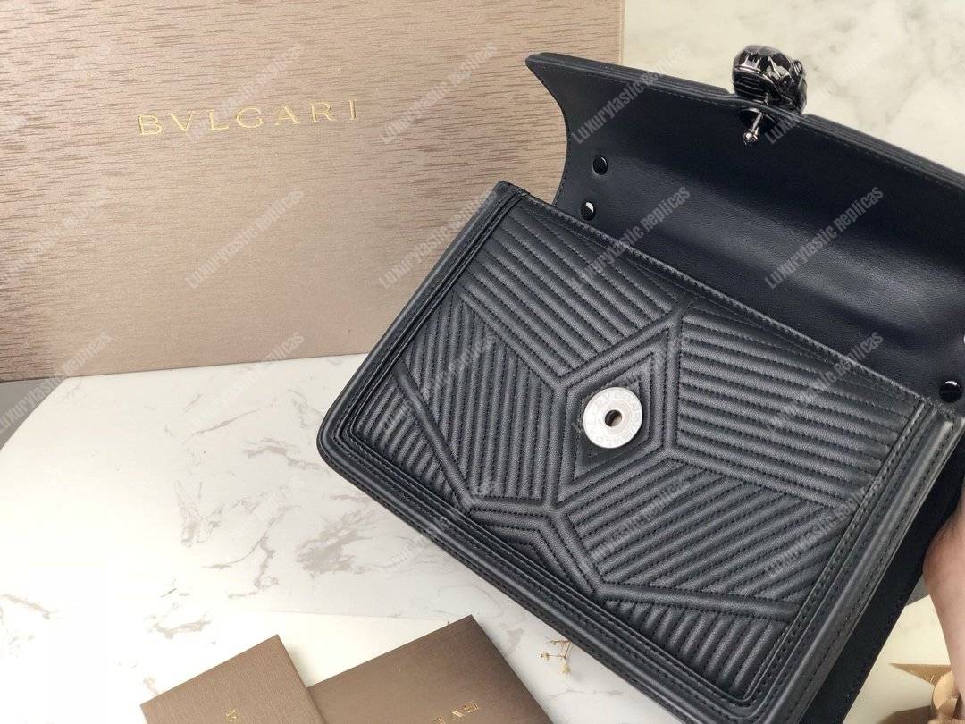 BVL Serpenti Diamond Blast Shoulder Quilted Nappa Bag Black