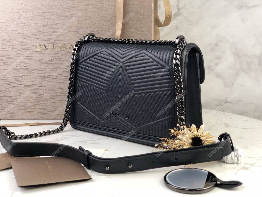 BVL Serpenti Diamond Blast Shoulder Quilted Nappa Bag Black