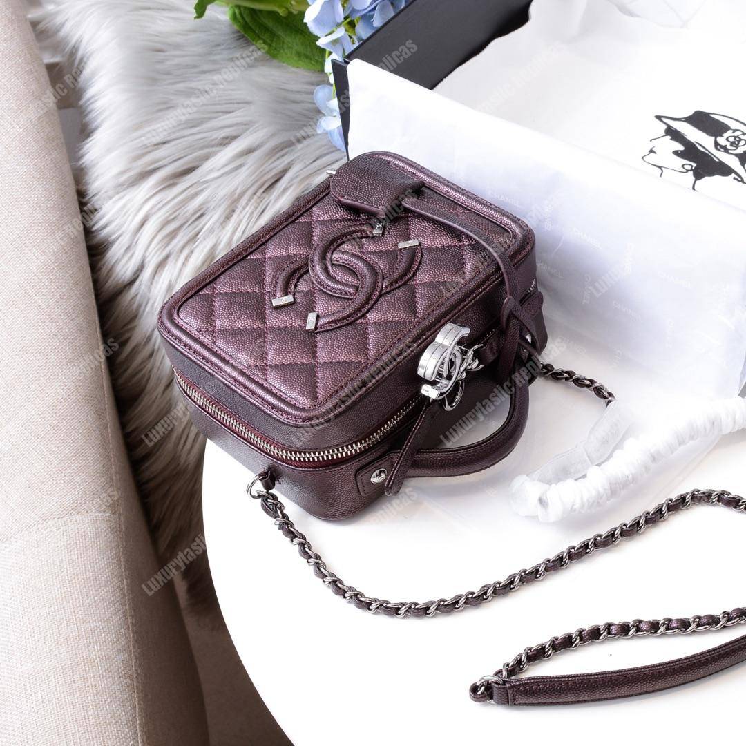 Ch*el small vanity case burgundy