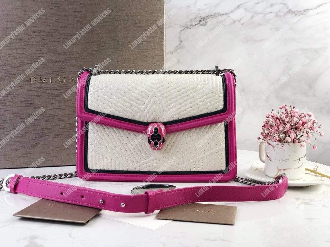 BVL Serpenti Forever Shoulder Bag White/Black/Pink