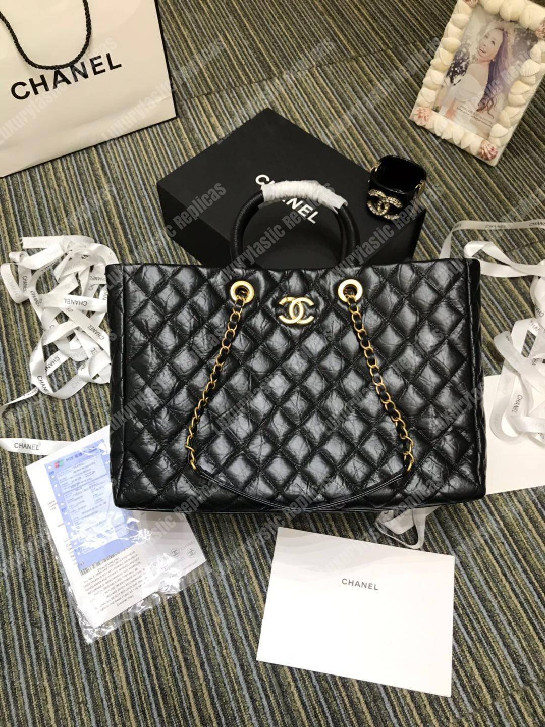 Ch*el large shopping bag black (38cm)