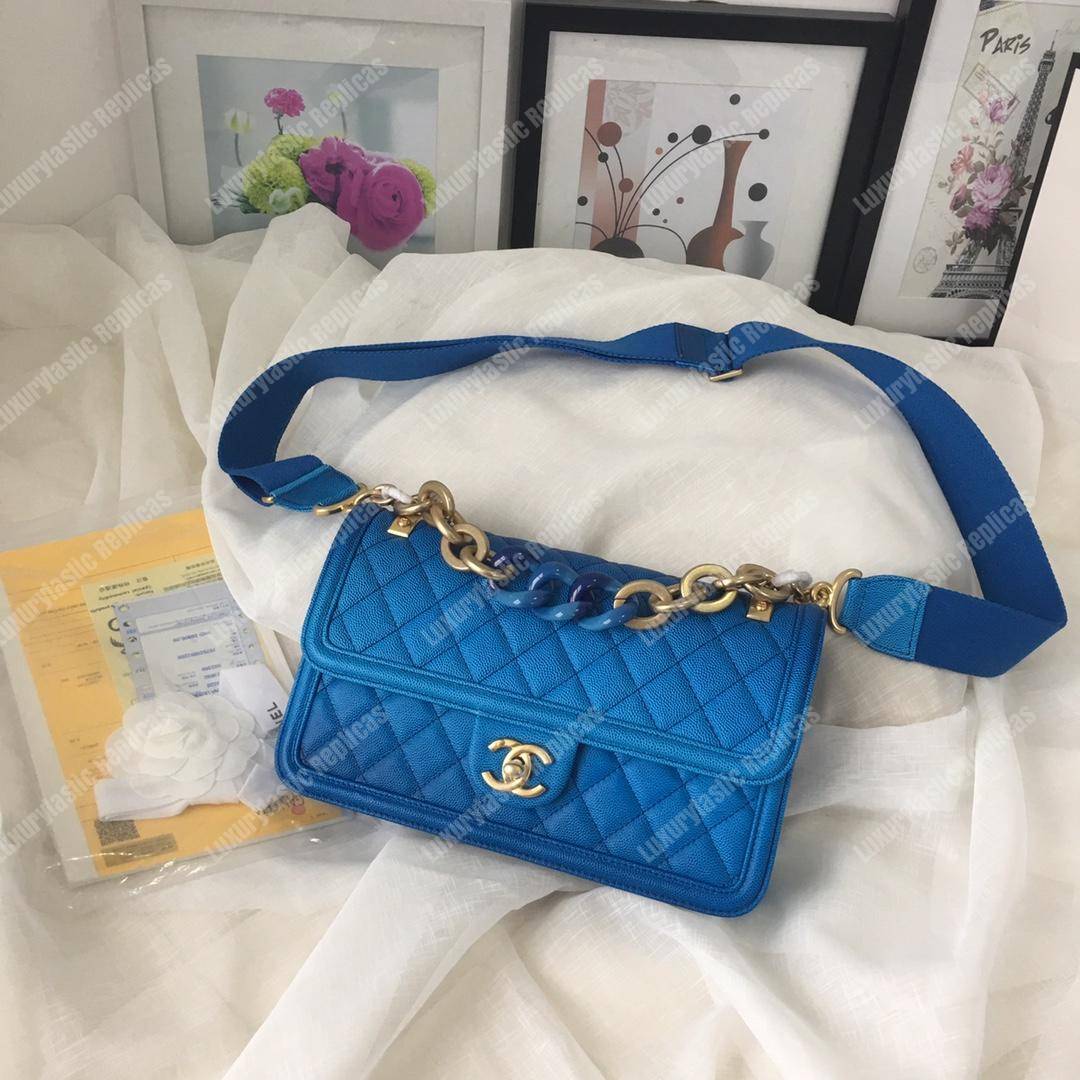 Ch*el flap bag blue