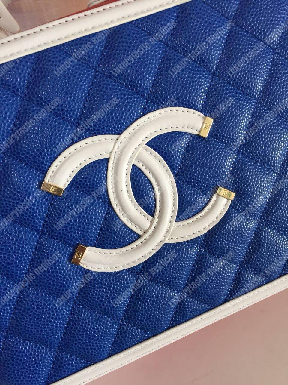 Ch*el large vanity case dark blue