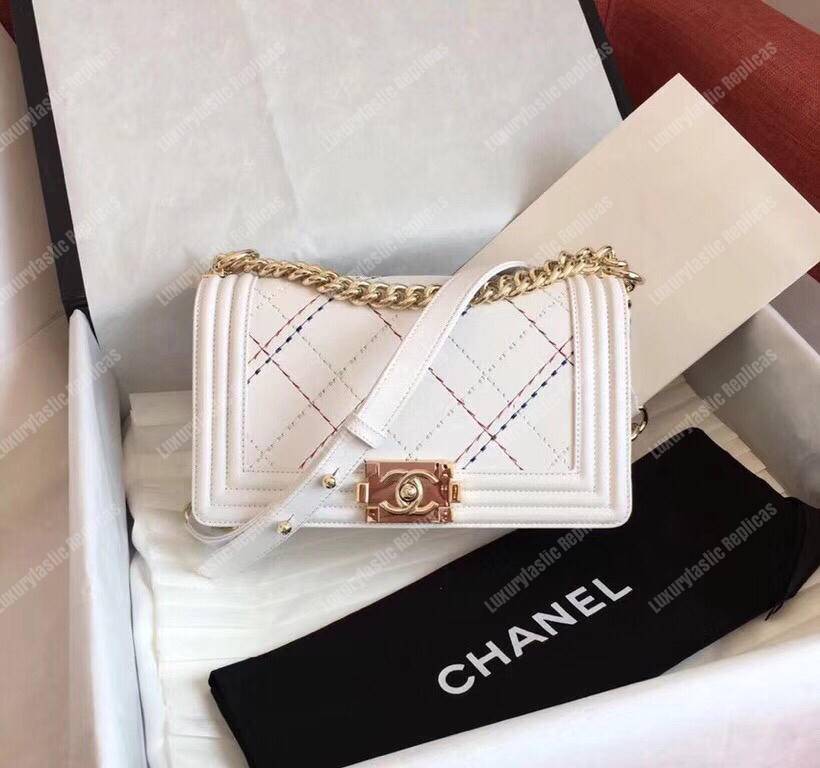 Ch*el medium boy handbag white