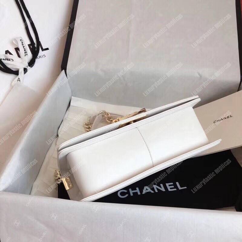 Ch*el medium boy handbag white