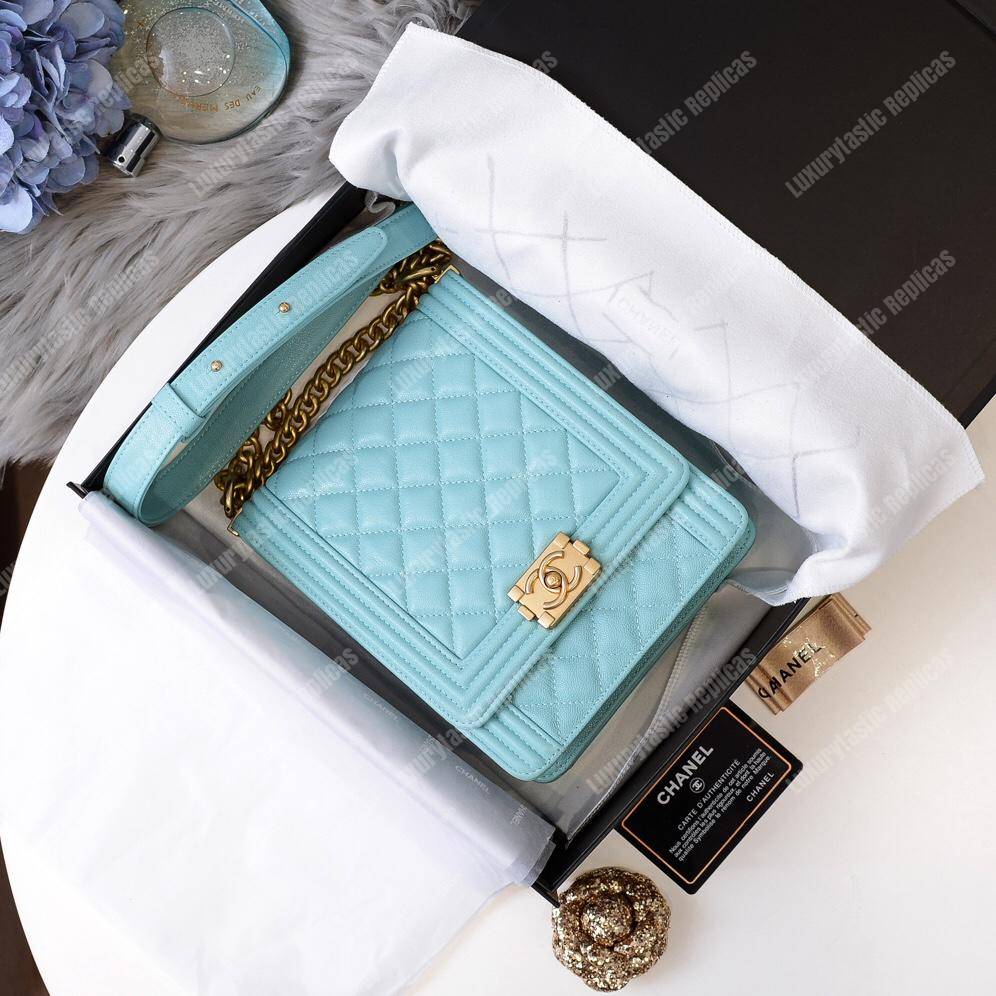 Ch*el boy handbag light blue