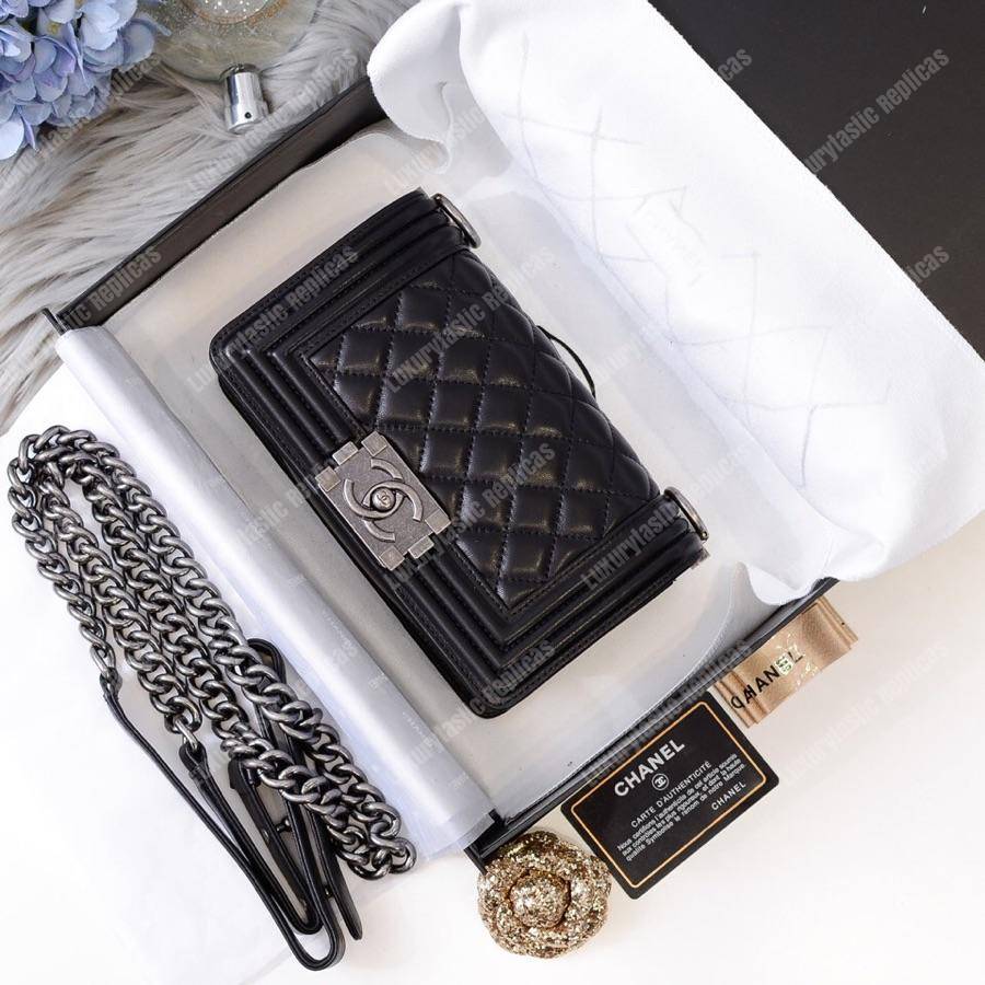small boy Ch*el handbag black-silver