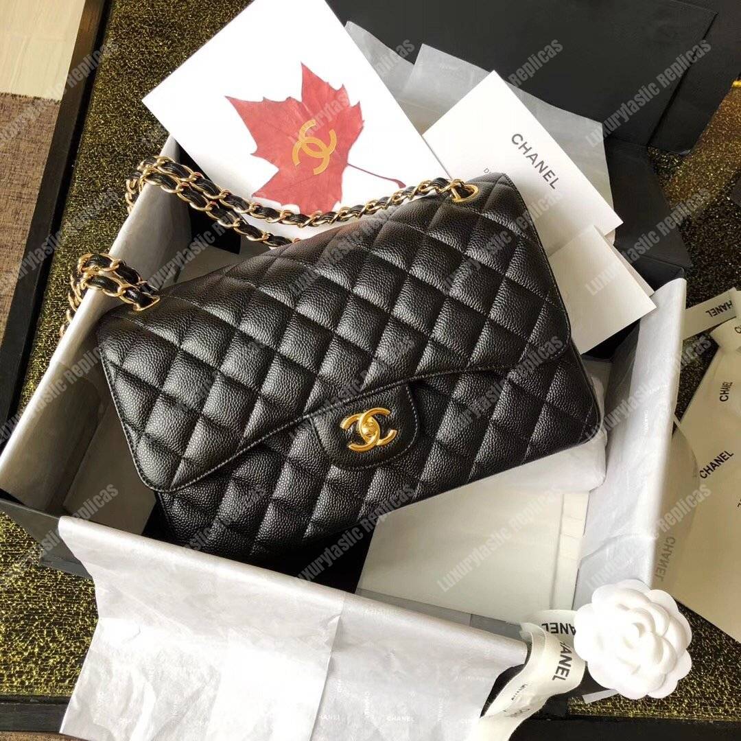 Ch*el classic medium flap bag black caviar
