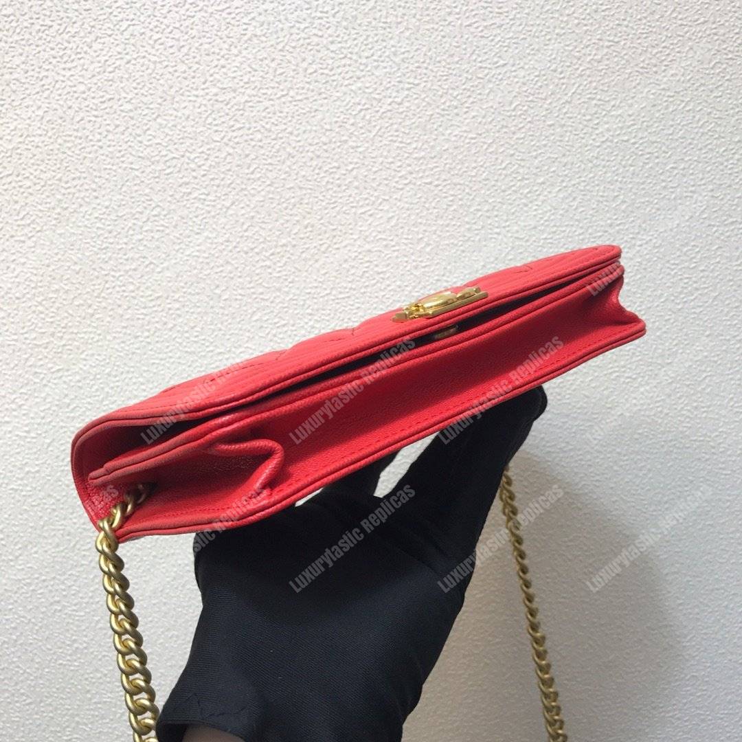 Ch*el le boy wallet on chain – woc grained calfskin gold-toned red