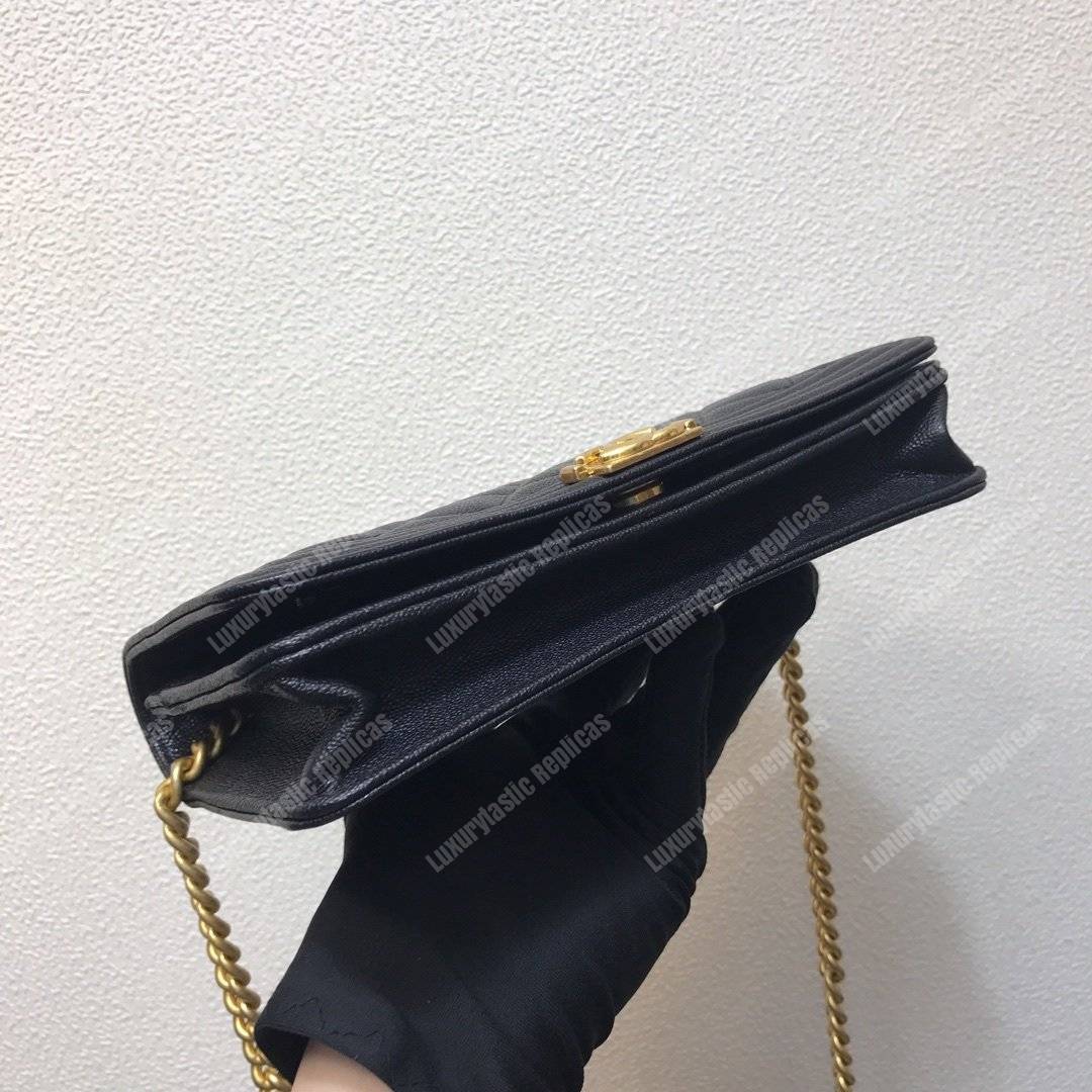 Ch*el le boy wallet on chain – woc grained calfskin gold-toned black