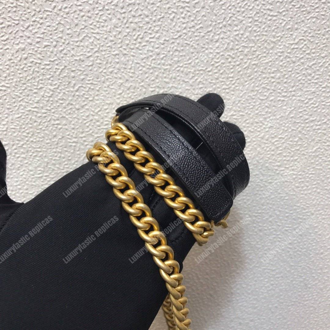 Ch*el le boy wallet on chain – woc grained calfskin gold-toned black