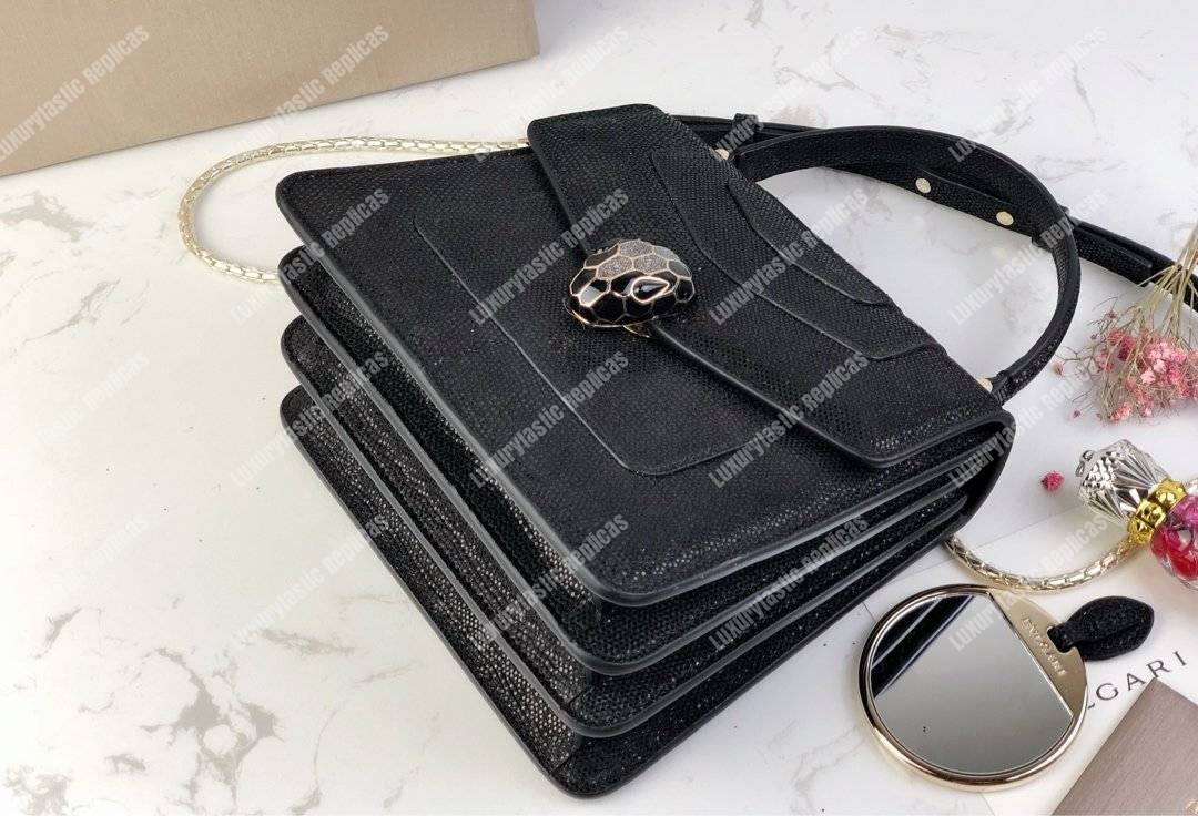 BVL Serpenti Forever Crossbody Small Tophandle Bag Black Karung