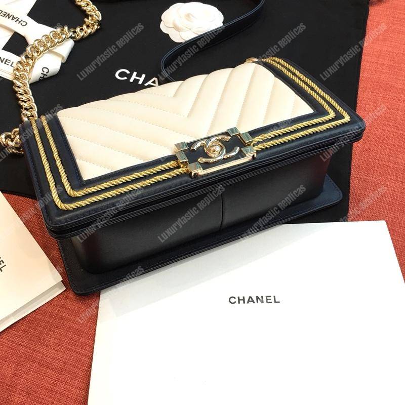 Ch*el medium boy handbag white