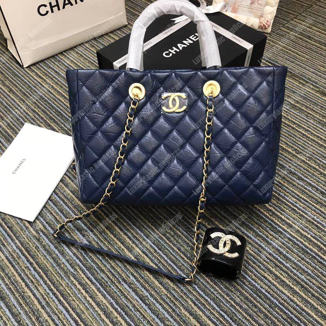 Ch*el large shopping bag blue (30cm)