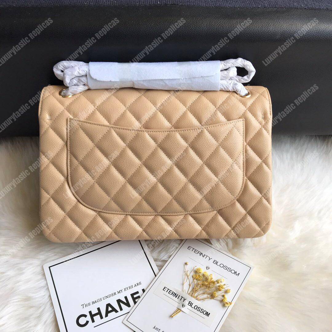 Ch*el large classic handbag beige