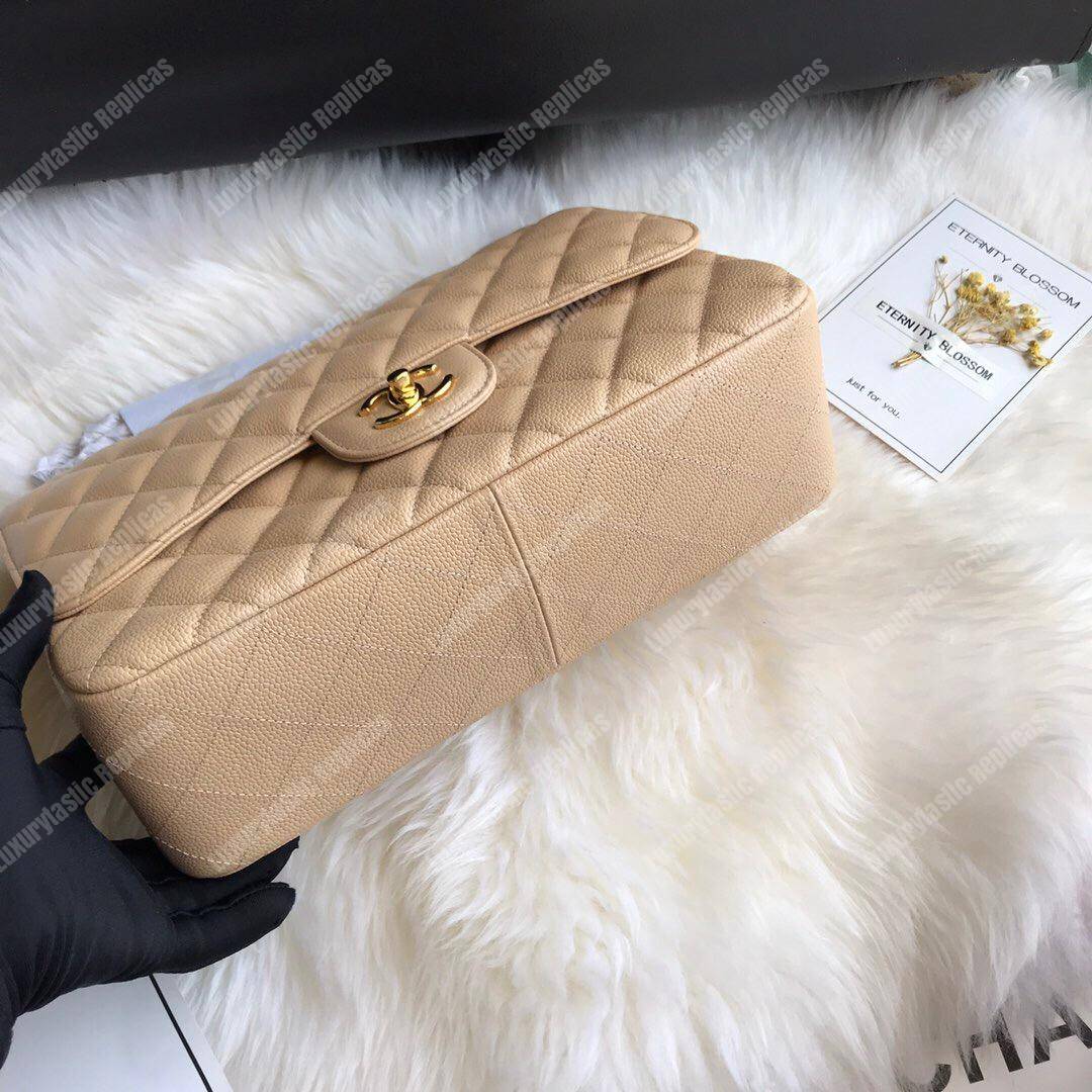 Ch*el large classic handbag beige